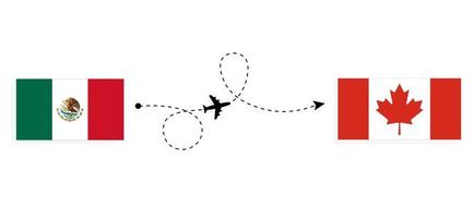 Flug und Reise von Mexiko nach Kanada mit dem Reisekonzept des Passagierflugzeugs vektor