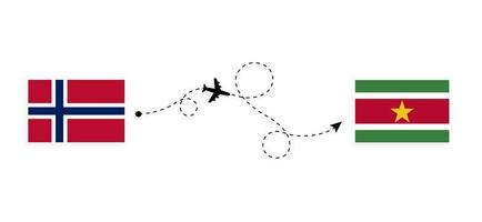 Flug und Reise von Norwegen nach Surinam mit dem Reisekonzept für Passagierflugzeuge vektor