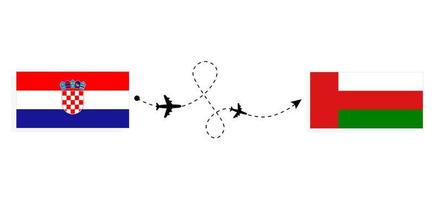 Flug und Reise von Kroatien in den Oman mit dem Reisekonzept für Passagierflugzeuge vektor