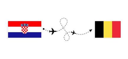 Flug und Reise von Kroatien nach Belgien mit dem Reisekonzept für Passagierflugzeuge vektor