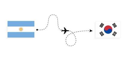 Flug und Reise von Argentinien nach Südkorea mit dem Reisekonzept für Passagierflugzeuge vektor