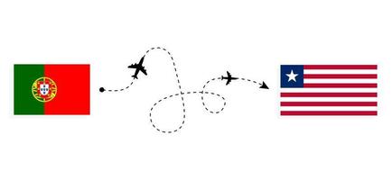 Flug und Reise von Portugal nach Liberia mit dem Reisekonzept für Passagierflugzeuge vektor