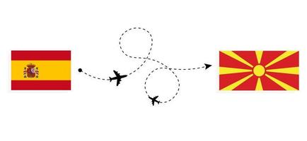 flyg och resor från Spanien till Makedonien med resekoncept för passagerarflygplan vektor