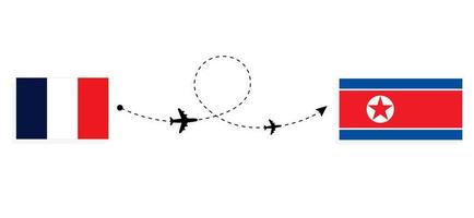 Flug und Reise von Frankreich nach Nordkorea mit dem Reisekonzept des Passagierflugzeugs vektor