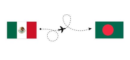 Flug und Reise von Mexiko nach Bangladesch mit dem Reisekonzept für Passagierflugzeuge vektor