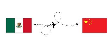 Flug und Reise von Mexiko nach China mit dem Reisekonzept des Passagierflugzeugs vektor