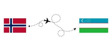 flyg och resor från norge till uzbekistan med passagerarflygplan vektor