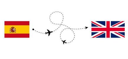 flug und reise von spanien nach vereinigtes königreich von großbritannien mit dem reisekonzept für das Passagierflugzeug vektor