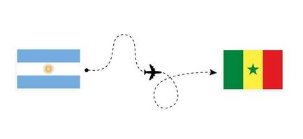 Flug und Reise von Argentinien nach Senegal mit dem Reisekonzept für Passagierflugzeuge vektor