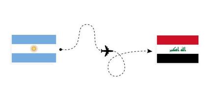 Flug und Reise von Argentinien in den Irak mit dem Reisekonzept für Passagierflugzeuge vektor