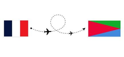 Flug und Reise von Frankreich nach Eritrea mit dem Reisekonzept des Passagierflugzeugs vektor