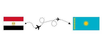 Flug und Reise von Ägypten nach Kasachstan mit dem Reisekonzept des Passagierflugzeugs vektor