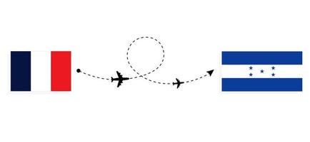 Flug und Reise von Frankreich nach Honduras mit dem Reisekonzept für Passagierflugzeuge vektor