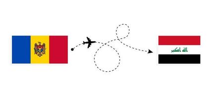 Flug und Reise von Moldawien in den Irak mit dem Reisekonzept für Passagierflugzeuge vektor