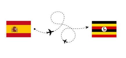 Flug und Reise von Spanien nach Uganda mit dem Reisekonzept für Passagierflugzeuge vektor