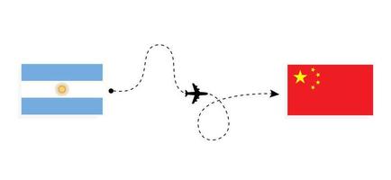 Flug und Reise von Argentinien nach China mit dem Reisekonzept für Passagierflugzeuge vektor