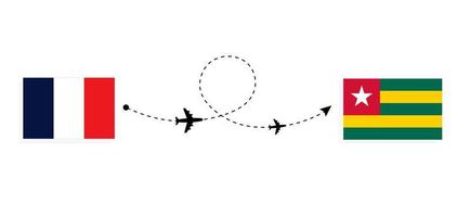 Flug und Reise von Frankreich nach Togo mit dem Reisekonzept des Passagierflugzeugs vektor