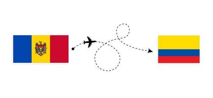 Flug und Reise von Moldawien nach Ecuador mit dem Reisekonzept für Passagierflugzeuge vektor