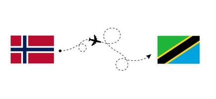 Flug und Reise von Norwegen nach Tansania mit dem Reisekonzept für Passagierflugzeuge vektor