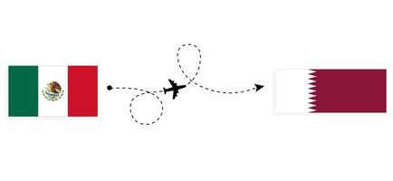 Flug und Reise von Mexiko nach Katar mit dem Reisekonzept für Passagierflugzeuge vektor