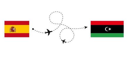 Flug und Reise von Spanien nach Libyen mit dem Reisekonzept des Passagierflugzeugs vektor