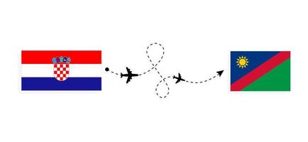 flyg och resor från Kroatien till Namibia med resekoncept för passagerarflygplan vektor