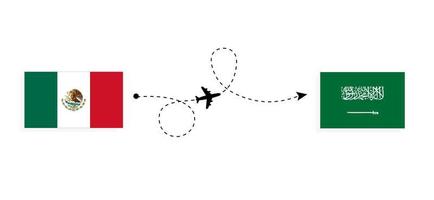 flyg och resor från Mexiko till Saudiarabien med resekoncept för passagerarflygplan vektor