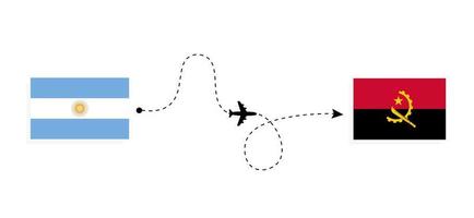 flyg och resor från argentina till angola med passagerarflygplan vektor