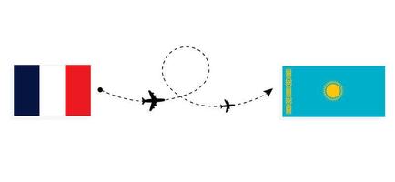 Flug und Reise von Frankreich nach Kasachstan mit dem Reisekonzept des Passagierflugzeugs vektor