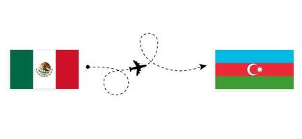 Flug und Reise von Mexiko nach Aserbaidschan mit dem Reisekonzept für Passagierflugzeuge vektor