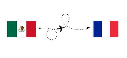 Flug und Reise von Mexiko nach Frankreich mit dem Reisekonzept für Passagierflugzeuge vektor