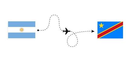 flyg och resor från Argentina till den demokratiska republiken Kongo med passagerarflygplan vektor