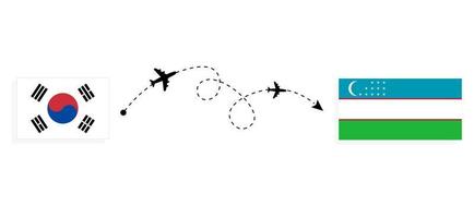 Flug und Reise von Südkorea nach Usbekistan mit dem Reisekonzept des Passagierflugzeugs vektor