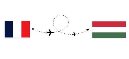 Flug und Reise von Frankreich nach Ungarn mit dem Reisekonzept für Passagierflugzeuge vektor