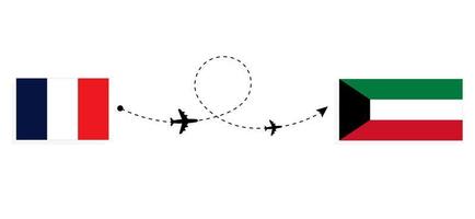 Flug und Reise von Frankreich nach Kuwait mit dem Reisekonzept für Passagierflugzeuge vektor