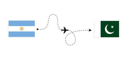 flyg och resor från argentina till pakistan med resekoncept för passagerarflygplan vektor