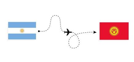 Flug und Reise von Argentinien nach Kirgisistan mit dem Reisekonzept des Passagierflugzeugs vektor