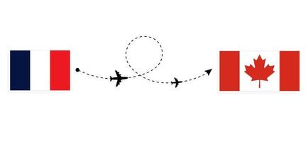 Flug und Reise von Frankreich nach Kanada mit dem Reisekonzept des Passagierflugzeugs vektor