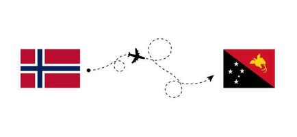 Flug und Reise von Norwegen nach Papua-Neuguinea mit dem Reisekonzept für Passagierflugzeuge vektor