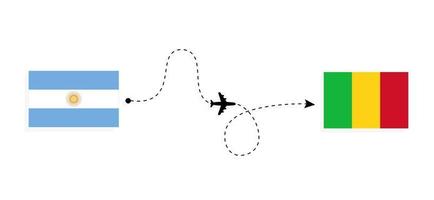 flyg och resor från argentina till mali med resekoncept för passagerarflygplan vektor