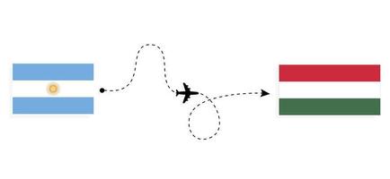 Flug und Reise von Argentinien nach Ungarn mit dem Reisekonzept für Passagierflugzeuge vektor