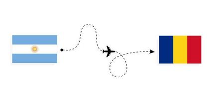 flyg och resor från Argentina till Rumänien med resekoncept för passagerarflygplan vektor