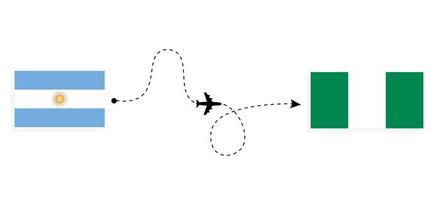 flyg och resor från argentina till nigeria med resekoncept för passagerarflygplan vektor