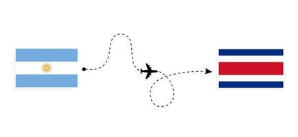 flyg och resor från argentina till costa rica med passagerarflygplan vektor