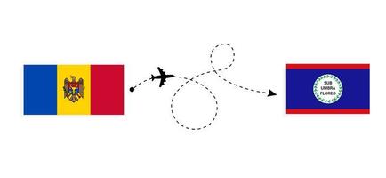 Flug und Reise von Moldawien nach Belize mit dem Reisekonzept für Passagierflugzeuge vektor