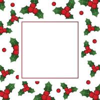 Weihnachten mit roten Beeren auf weißer Bannerkarte vektor