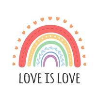 bunter LGBT-Regenbogen mit Herzen. Liebe ist Liebe. romantisch, liebe und valentinstag vektor