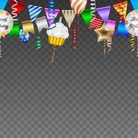 nahtloses Geburtstagsfeierbanner mit Luftballons, Luftschlangen und Wimpelvektor