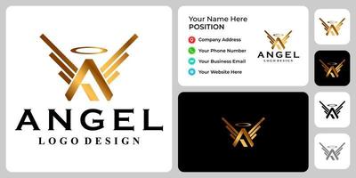 Schreiben Sie ein Monogramm-Engel-Logo-Design mit Visitenkartenvorlage. vektor