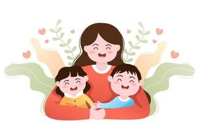 Erziehung von Mutter, Vater und Kindern, die sich in einer liebevollen Familie umarmen. niedliche Cartoon-Hintergrund-Vektor-Illustration für Banner oder Psychologie vektor